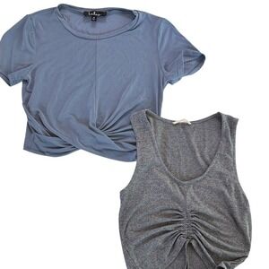 Lulu's Blue and L.A. Hearts Gray Short Sleeve Crop Tops Set 2 Size M